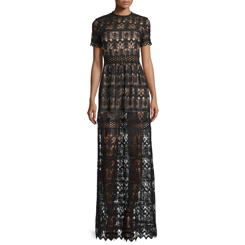 ALEXIS Phillipa Lace Maxi Dress Short Sleve Gown, size S